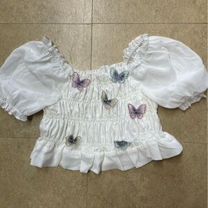 SHEIN - Girls 12Y - White Ruched butterfly Top